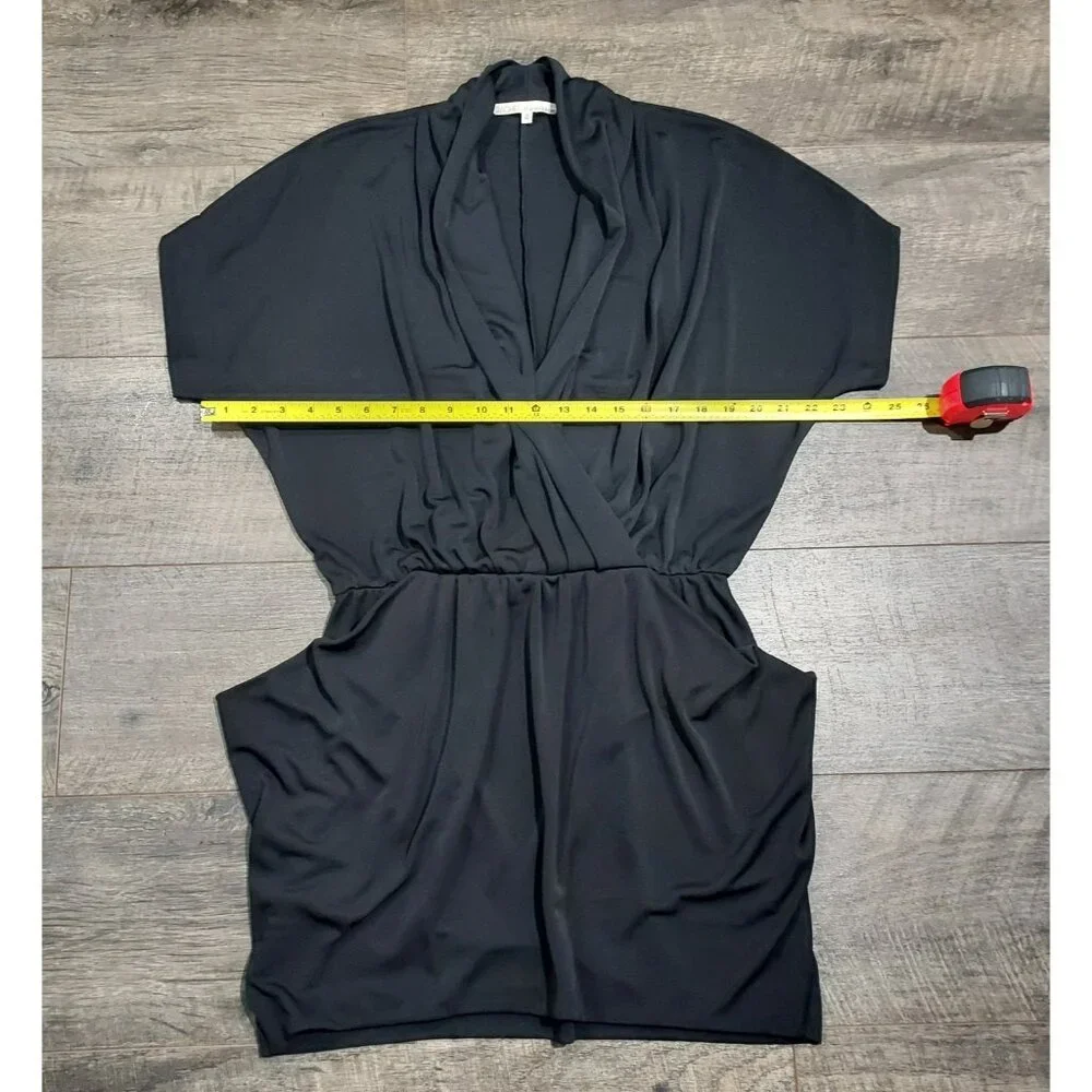 Rachel Roy Black Doleman Sleve Draped Faux Wrap 24 Hour Mini Dress Woman M - Picture 6 of 10